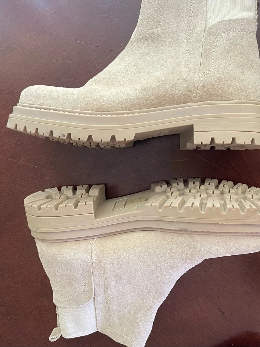 Steve Madden Women's Suede Chelsea Lug Ankle Boots in Light Beige